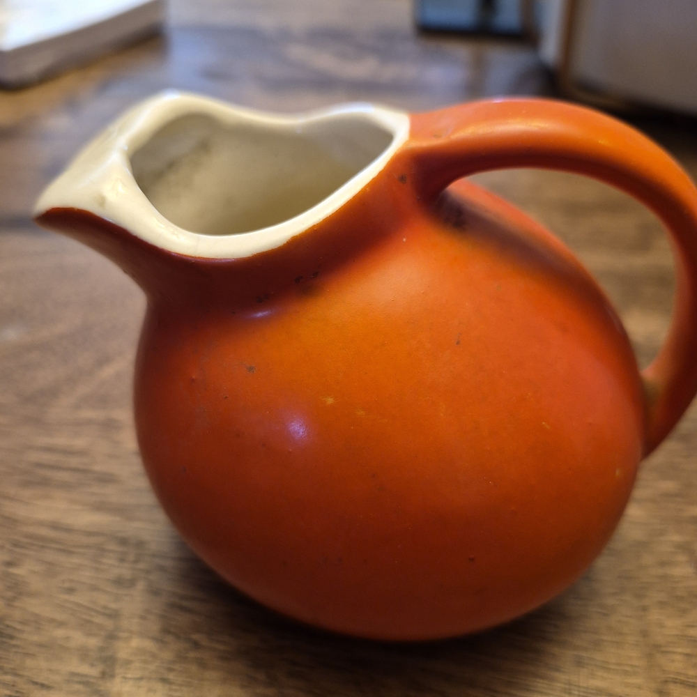 Vibrant Orange Ceramic Pitcher, Vintage